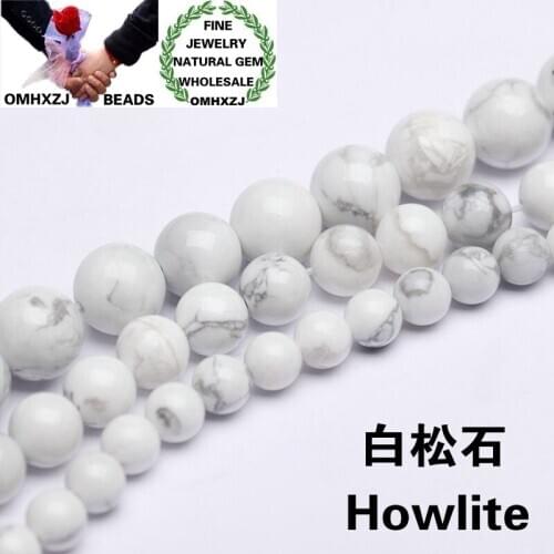 OMHXZJ Wholesale ZB154 4 6 8 10 12 14mm DIY Bracelet Necklace Jewelry Making Accessories Natural Stone Fine Howlite Round Beads