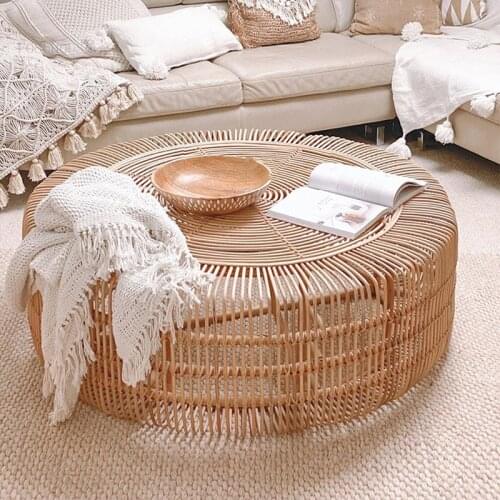 Japanese Rattan Living Room Furniture Coffee Table Small Apartment Restaurant Side Tables Homestay Balcony Sofa Round Tea Table