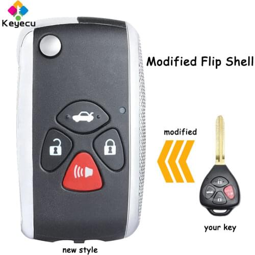 KEYECU Modified Flip Remote Key Shell Case With 4 Buttons & TOY43 Blade - FOB for Toyota Camry Scion FR-S Corolla Verza Avalon