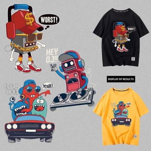 Cartoon Dinosaurs drive cars Withdrawal robot heat transfer iron on clothes For childrens T-shirt DIY vinyl washable sticker