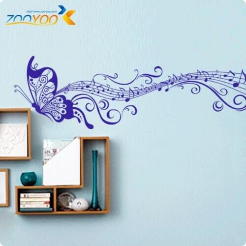 Musical note Butterfly art for kids rooms wall decal ZooYoo033B decorative adesivo de parede removable pvc wall sticker