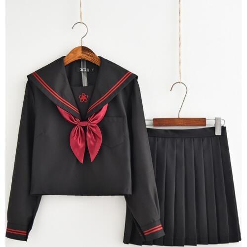 2020 Autumn Japanese School Uniforms For Girls Cute Long-length Sailor Tops Pleated Skirt Full Sets Cosplay JK Costume Series