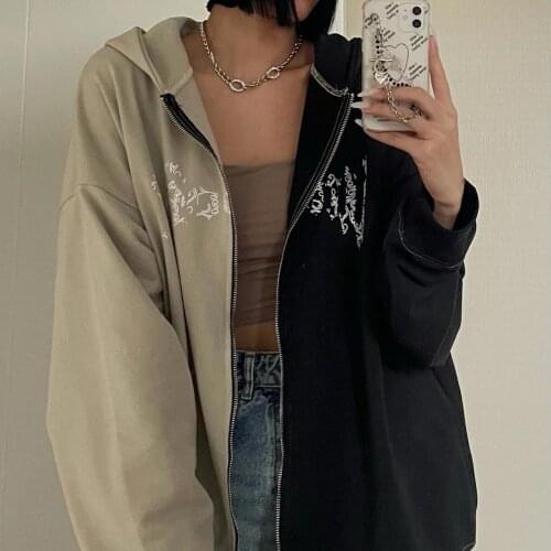 2021 New women Hoodies Gothic Sweatshirt Long Sleeve Zipper Hoodies Women Cotton Coat Harajuku Streetwear Y2K ins