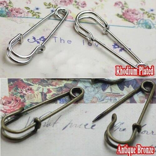 20pcs Wholesale TWO COLORS 50mm long Brooch Back Safety Pin Brooch Pin Base Blank DIY Settings and Findings for Jewelry Making