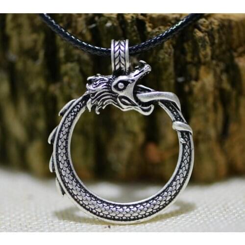 LANGHONG 1pcs Norse Vikings Pendant Necklace Ringerike Dragon Necklace Norse Jewelry Taliman