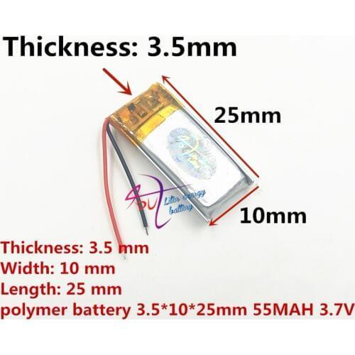 Polymer lithium battery 351025 55MAH mobile phone self timer 3D eye H200 Bluetooth earphone bone conduction earphone