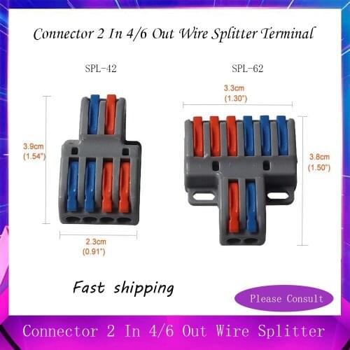 1pcs/lot Wire Connector 2 In 4/6 Out Wire Splitter Terminal SPL-42/62 Compact Wiring Cable Connector Push-in Conductor DIY YOU