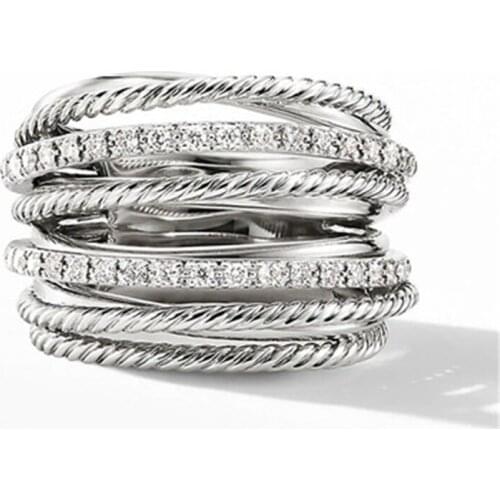 YOUHAOCC European and American Style Luxury Ladies Ring Creative Multilayer Ring Jewelry Fashion Ladies Zircon Ring Size: 6-10