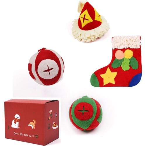 Dog Christmas Gift Box Smell Pad Christmas Hat Christmas Stocking Toy Ball Pet Holiday Gifts Dog Chew Toy