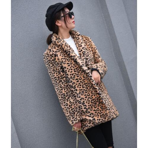 Savabien Leopard Long Sleeve Lapel Faux Fur Coat Vintage Harajuku Fake Fur Jacket 2019 Women Winter Cardigan Coats Casual Parka