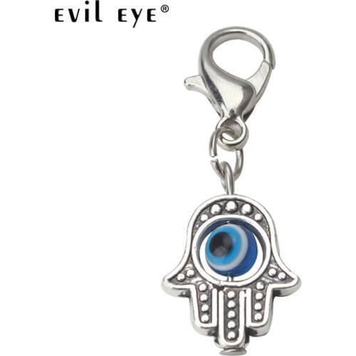 EVIL EYE 10pcs/lot 35*13mm Evil Eye Beads Hamsa Hand Charms Pendent Lobster Clasp Pendant Key Chain Jewelry Accessories EY1909