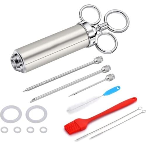 Meat Injector Marinade Injector Syringe for BBQ Grill and Turkey, 2 Ounce Syringe with 3 Needles, Easy to Use and Clean