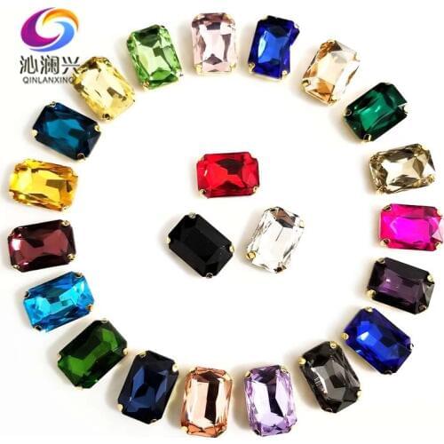 Mix color golden bottom Rectangle octagonal shape High quality Glass Crystal sew on claw rhinestone,Diy/Clothing accessories