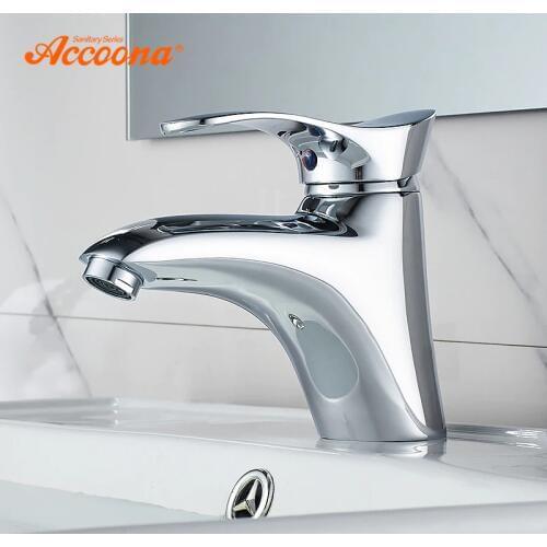 Accoona Solid Brass Bathroom Faucet Chrome Polished Basin Mixer Tap Water Mixer Open Taps Basic Basin Faucets A9005