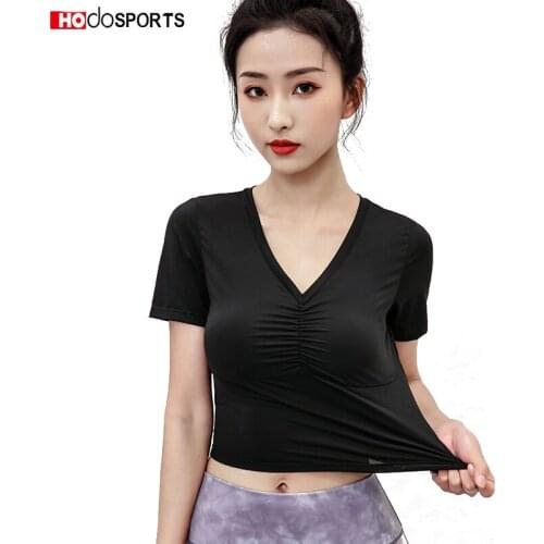 Sports T-shirts sexy clothes Women Gym Sports V-neck Tops Short Sleeve Fitness Shirts Yoga Running Exercise Clothes Sport Wear