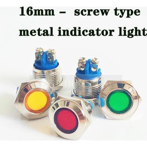 LED 16mm Metal Indicator lights screw type waterproof Signal lamp without wire and LED light Signal Convex lamp 220V signal lamp