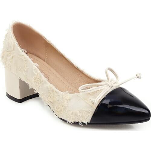 Big SizePointed lace up bow single shoes ladies high heels women shoes woman pumps