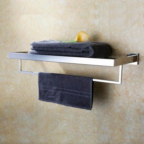 Bathroom 304 Stainless Steel Towel Rack Holder with Towel Bar Bath Robe Shelf, Chrome 01-006