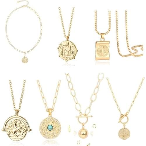 Minar Vintage Moon and Star Pendant Medallion Necklace Minimalist Sweater Chain Woman Star Crescent Choker Necklaces