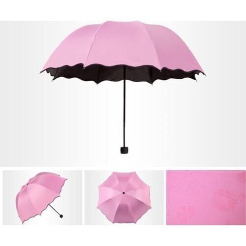 Magic Flowers Dome Parasol Sun/Rain Three-Folding Umbrella For Women Lady