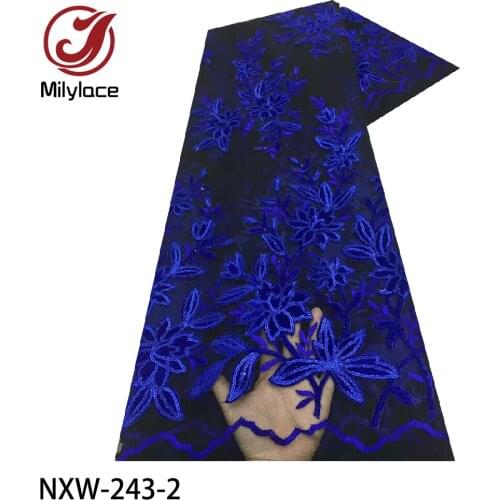 Embroidered Fabrics for Sewing Clothes African Lace Fabrics with Sequins French Tulle Lace Fabric for Dress 5Yards NXW-243