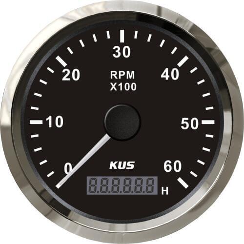 High quality! 85mm Tachometer gauge tacho black faceplate stainless steel bezel boat car tachometer 0-6000rpm for diesel engine