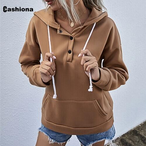 Cashiona 2020 Women Hoodie Sweatshirt Long Sleeve Autumn Single-breasted Tops Plus size Femme Casual Hooded Sweatshirt Pullovers