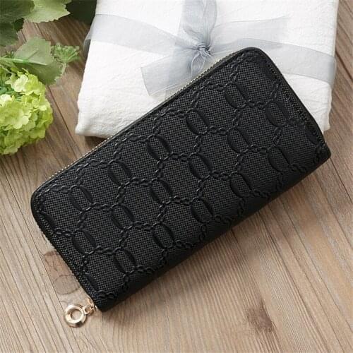 Women Long Solid Color Zipper Wallets Female Fashion Print Coin Purses New Style Card Holder Clutch Mobile Phone Bag Money Clip