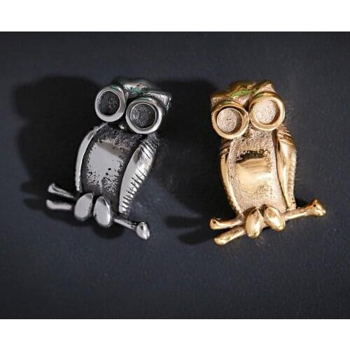 Animal Charm Owl Beads For Bracelets Necklace Pendant Making Charms For Jewelry Spacer Bead Two Color DIY Craft Retro Big Hole