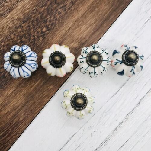 1pcs Hand Painted Pumpkins Knobs Ceramic Furniture Drawer Cabinet Cupboard Door Porcelain handle Pulls