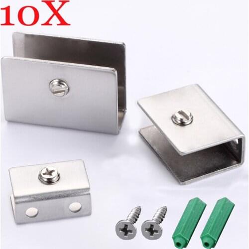 10 Pieces Stainless Steel Glass Clamps Shelves Holder Corner Bracket Support Brushed Glass Clips Adjustable for 5-13mm Thickness
