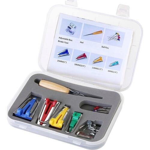 16 Pcs Sewing tools Fabric Bias Tape Maker Kit for Sewing Quilting, Awl and Adjustable Binder Foot, Ball Pins with Case 7YJ173