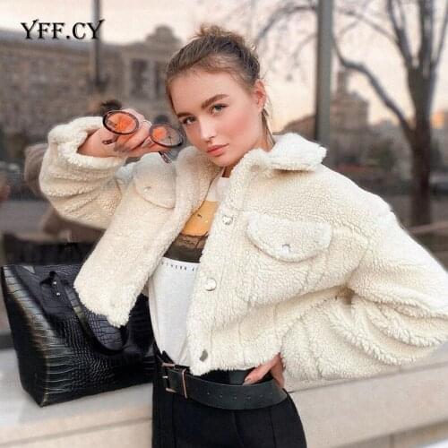 2020 Autumn Winter Warm Cozy Faux Lambswool Fleece Jackets Women Fashion Coats Long Sleeve Casual Pocket Button Outerwear