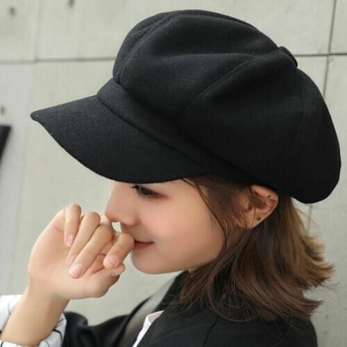 2020 Women Wool Cotton Blend Berets Winter Autumn Octagonal Beret Caps Stylish Artist Painter Newsboy Hats Black Grey Beret Hats