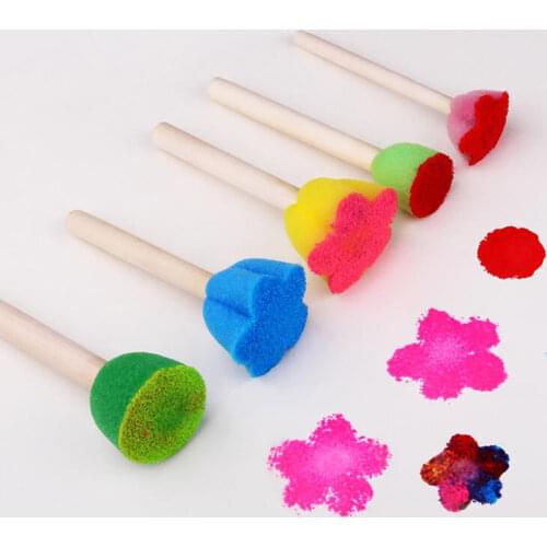 5Pcs/set Wooden Handle Sponge Brush Children DIY Toys Drawing Graffiti Sponge Stamps Kindergarten Art Sponge Painting Brushes