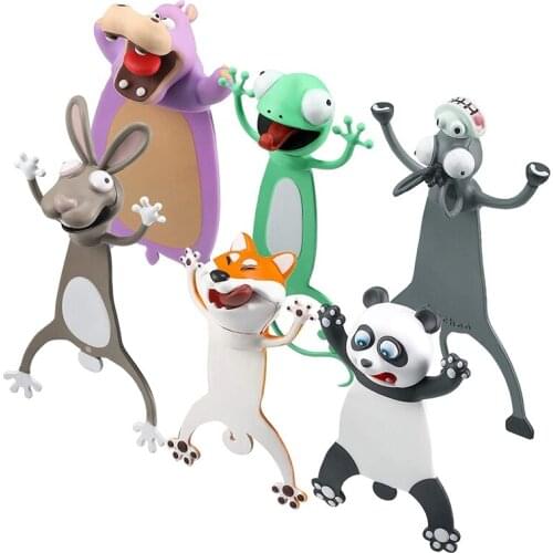 6 Pieces 3D Cartoon Animal Bookmark Wacky Bookmark Funny Bookmarks Kawaii PVC Cartoon Bookmark Stationery