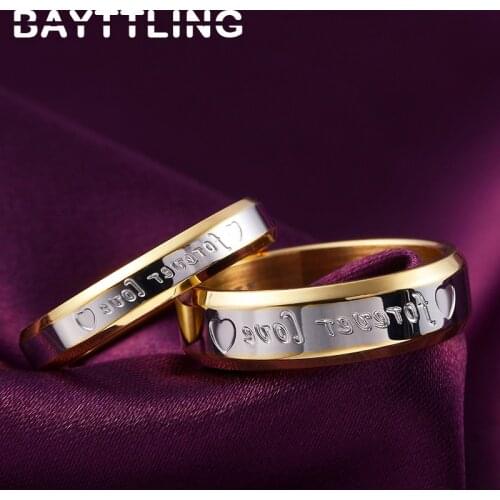 BAYTTLING 925 Sterling Silver Ring 6/7/8/9/10#Golden Heart-shaped Round Ring For Woman Man Fashion Jewelry Couple Gift