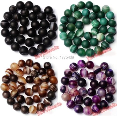 Free Shipping Natural Stone Dull Polish Matte Frosted Banded Black Stripe Agat Onyx Round Loose Beads 6 8 10 MM Pick Size diy