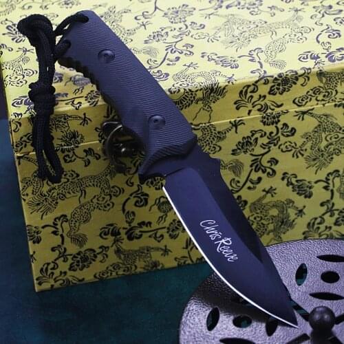 Black thickened 5 CR13MOV high hardness Outdoor Tactical straight knife, G10 North American hunting knife with black handle