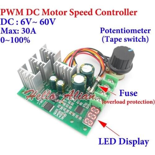 DC12V 18V 24V 48V 30A PWM DC Motor Speed Regulator Controller Switch Digital LED