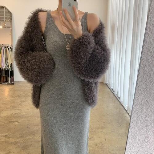 Elegant Womens Winter Sweater Coat Imitation Mink Cashmere Knitwear Tops Soft Loose All-match Casual Cardigan For Women Social