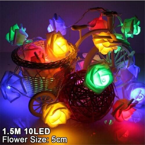 1.5m 10led Artificial Rose Flower Garland String Light Led Fairy Lights Valentines Day Wedding Christmas Party Decorations