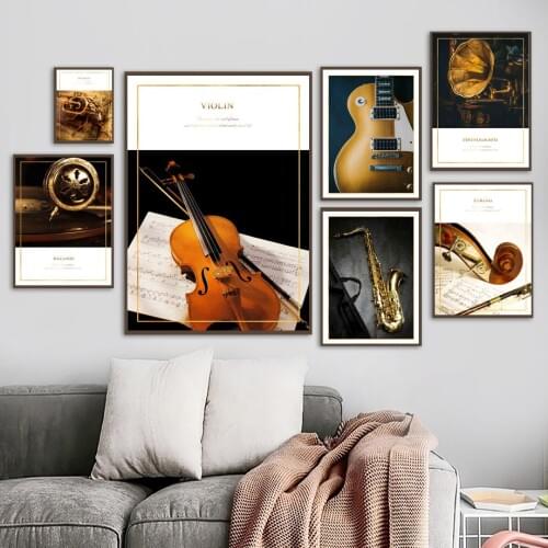 Guitar Record Trumpet Saxophone Violin Wall Art Canvas Painting Nordic Posters And Prints Wall Pictures For Living Room Decor