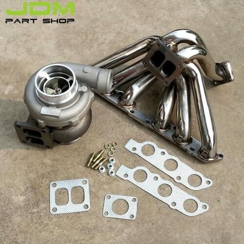 GT45 A/R 1.00 Compresso A/R 0.70 oil TURBOCHARGER UPGRADE KIT+Exhaust MANIFOLD for 93-98 TOYOTA SUPRA 2JZ-GE