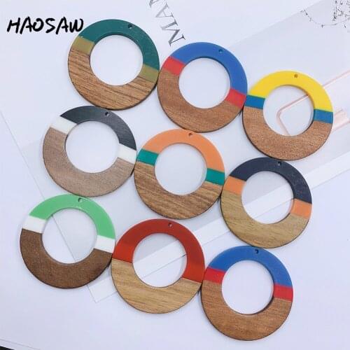 HAOSAW 48*49MM 4Pcs/Lot Round/Hollow Round/Wood Material/Multi Colors/Drilled/DIY Jewelry Making/Hand Made/Earring Findings