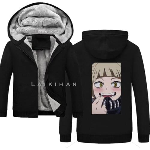 Himiko toga himiko toga Winter Hoodies Men Casual Hooded Warm Sweatshirts Inside Male Thick Tracksuit Jacket