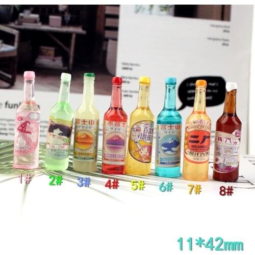 10pcs 11*42mm Resin juice drink beverage wine bottle charms kawaii 3D cabochon for diy jewelry making findings fashion component