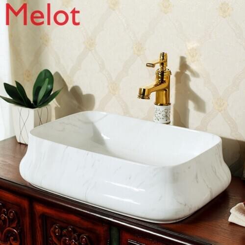 Ceramic Art Basin Table Basin Rectangular Wash Basin European Style Bathroom Wash Basin Marble