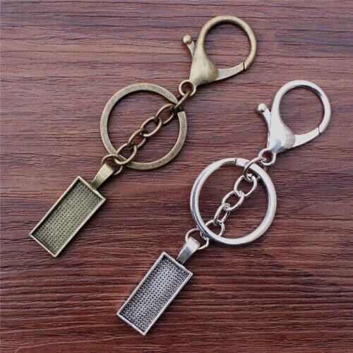 Fit 10x25mm Rectangle platina plated/bronze Handmade Key rings buckle Cabochon Frame Bezel Settings Tray blank 5pcs/lot K05483