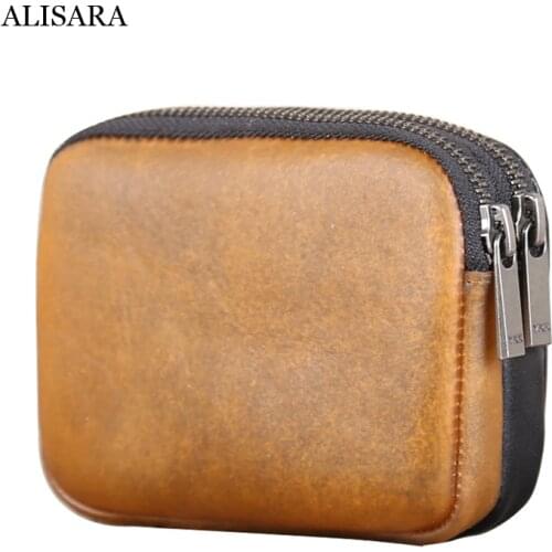 Alisara Storage Coin Purses Men First Layer Cow Leather Top End Fashion Patchwork Cowskin Ladies Organizer Wallet Coin Pouch